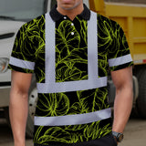 Hi Vis Polo Shirt Reflective Tapes Lime Neon Flowers Custom Name Safety Workwear For Workers, Truckers, Operators