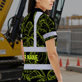 Hi Vis Polo Shirt Reflective Tapes Lime Neon Flowers Custom Name Safety Workwear For Workers, Truckers, Operators