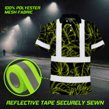 Hi Vis Polo Shirt Reflective Tapes Lime Neon Flowers Custom Name Safety Workwear For Workers, Truckers, Operators