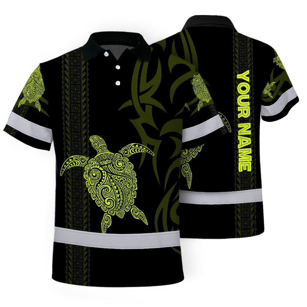 Hi Vis Polo Shirt Reflective Tapes Lime Neon Hawaiian Polynesian Tribal Custom Name