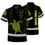 Hi Vis Polo Shirt Reflective Tapes Lime Neon Hawaiian Polynesian Tribal Custom Name