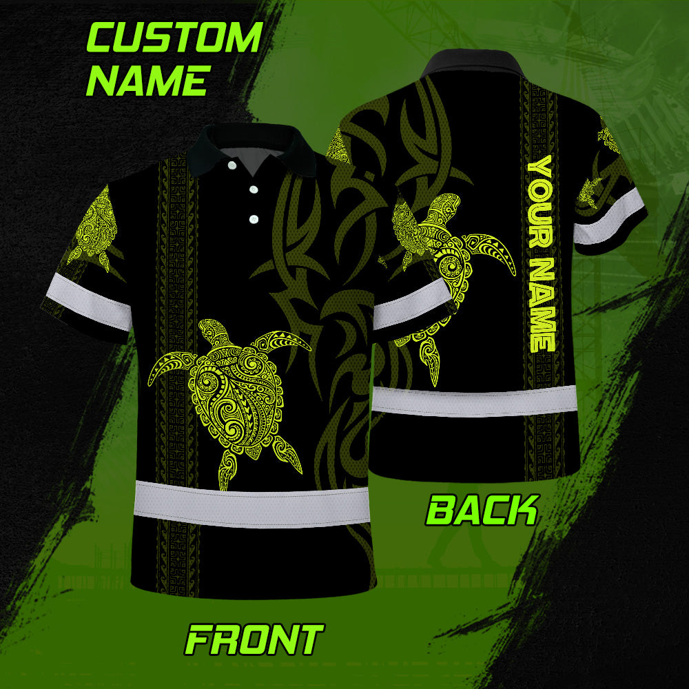 Hi Vis Polo Shirt Reflective Tapes Lime Neon Hawaiian Polynesian Tribal Custom Name