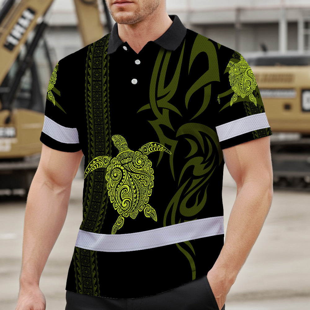 Hi Vis Polo Shirt Reflective Tapes Lime Neon Hawaiian Polynesian Tribal Custom Name