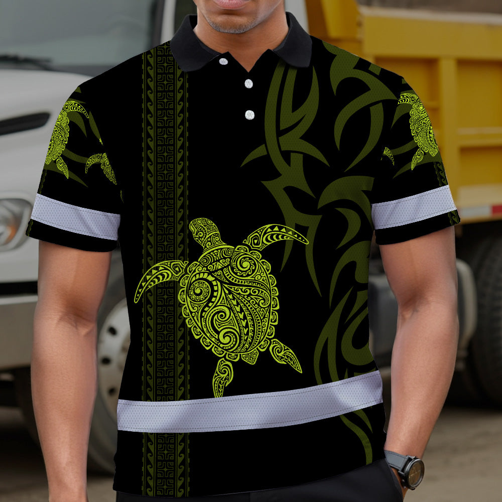 Hi Vis Polo Shirt Reflective Tapes Lime Neon Hawaiian Polynesian Tribal Custom Name