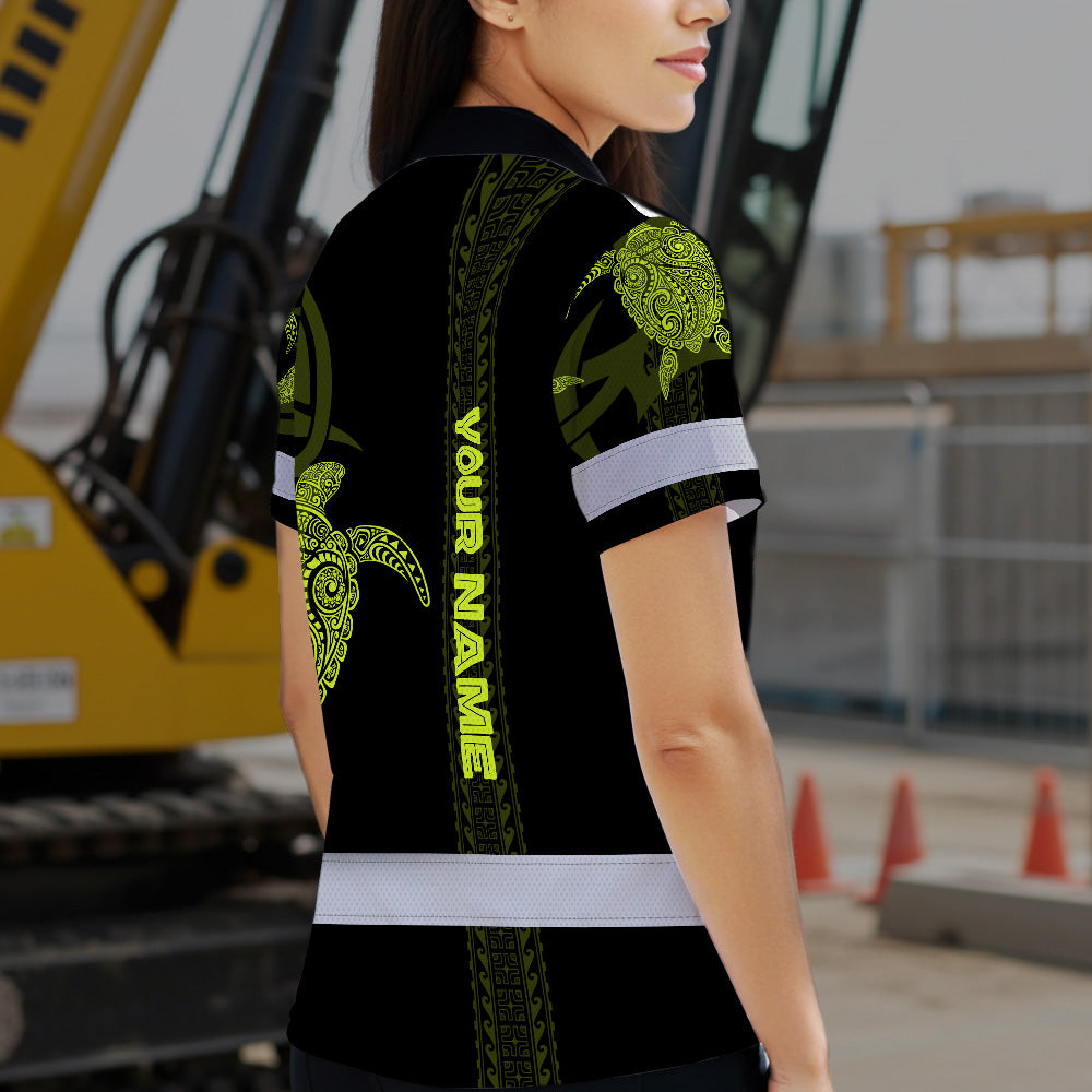 Hi Vis Polo Shirt Reflective Tapes Lime Neon Hawaiian Polynesian Tribal Custom Name