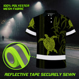 Hi Vis Polo Shirt Reflective Tapes Lime Neon Hawaiian Polynesian Tribal Custom Name