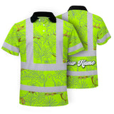 Hi Vis Polo Shirt Reflective Tapes Lime Neon White 2 Flowers Custom Name Safety Workwear For Workers, Truckers, Operators
