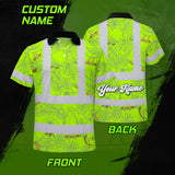 Hi Vis Polo Shirt Reflective Tapes Lime Neon White 2 Flowers Custom Name Safety Workwear For Workers, Truckers, Operators