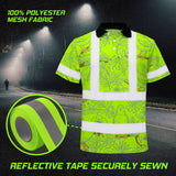 Hi Vis Polo Shirt Reflective Tapes Lime Neon White 2 Flowers Custom Name Safety Workwear For Workers, Truckers, Operators