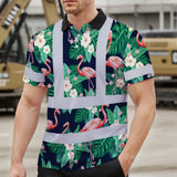 Hi Vis Polo Shirt Reflective Tapes Neon Pink Flowers 2 Custom Name Safety Workwear For Workers, Truckers, Operators