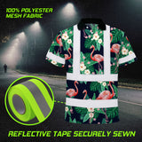 Hi Vis Polo Shirt Reflective Tapes Neon Pink Flowers 2 Custom Name Safety Workwear For Workers, Truckers, Operators