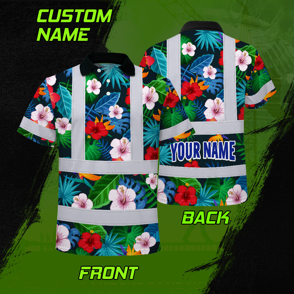 Hi Vis Polo Shirt Reflective Tapes Neon Pink Flowers Custom Name