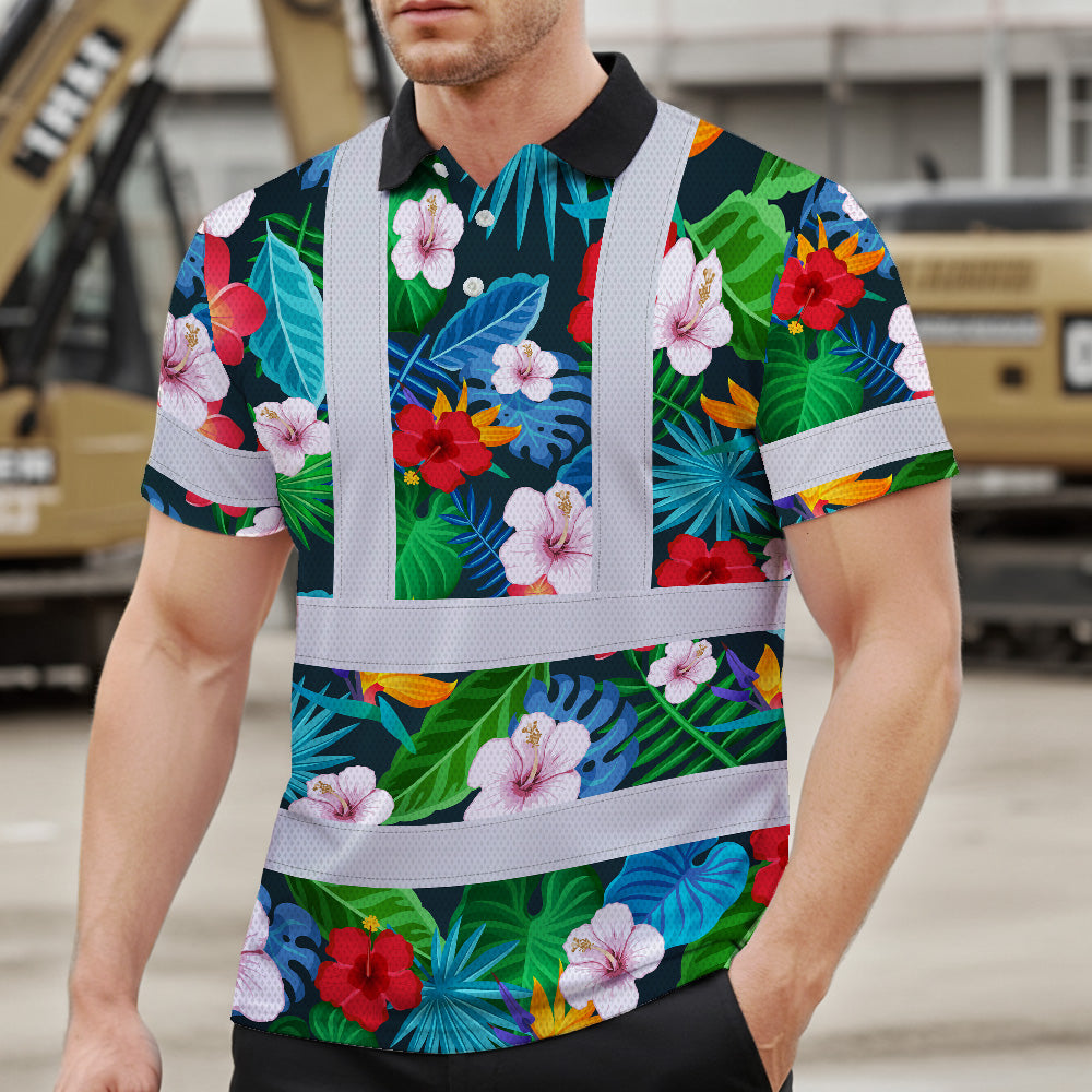 Hi Vis Polo Shirt Reflective Tapes Neon Pink Flowers Custom Name