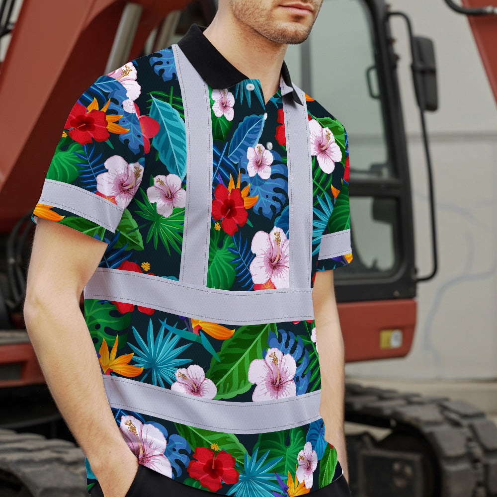 Hi Vis Polo Shirt Reflective Tapes Neon Pink Flowers Custom Name