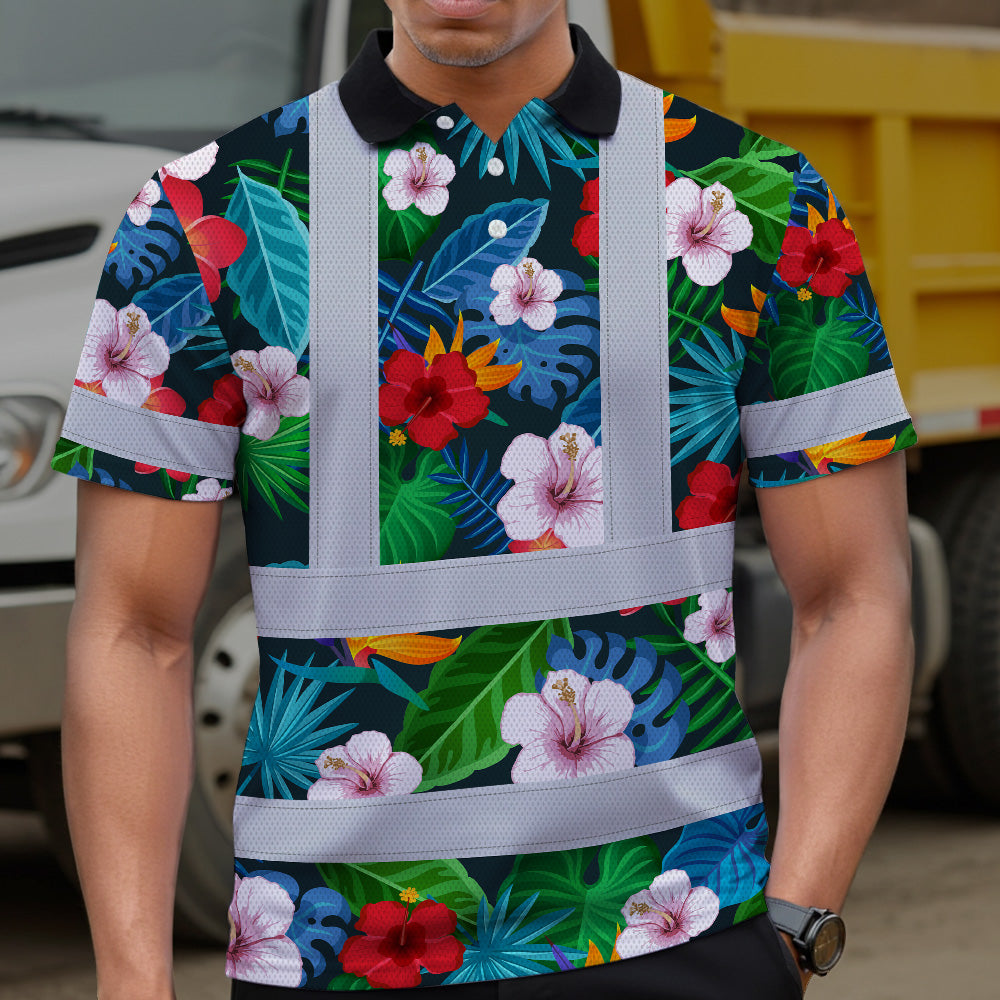 Hi Vis Polo Shirt Reflective Tapes Neon Pink Flowers Custom Name