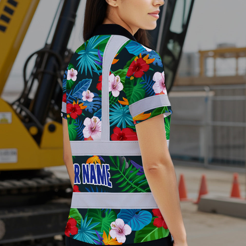 Hi Vis Polo Shirt Reflective Tapes Neon Pink Flowers Custom Name