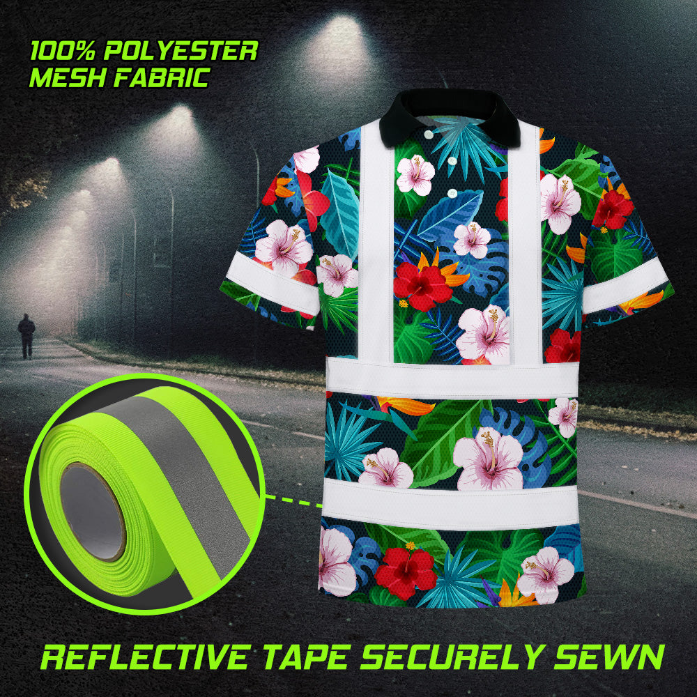 Hi Vis Polo Shirt Reflective Tapes Neon Pink Flowers Custom Name