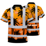 Hi Vis Polo Shirt Reflective Tapes Orange And Black Flowers Custom Name And Logo Safety Workwear For Workers, Truckers, Operators, Company