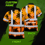 Hi Vis Polo Shirt Reflective Tapes Orange And Black Flowers Custom Name And Logo Safety Workwear For Workers, Truckers, Operators, Company