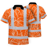 Hi Vis Polo Shirt Reflective Tapes Orange Neon Flowers Custom Name Safety Workwear For Workers, Truckers, Operators