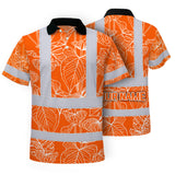 Hi Vis Polo Shirt Reflective Tapes Orange Neon Flowers Custom Name Safety Workwear For Workers, Truckers, Operators