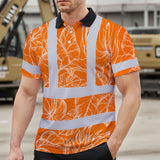 Hi Vis Polo Shirt Reflective Tapes Orange Neon Flowers Custom Name Safety Workwear For Workers, Truckers, Operators