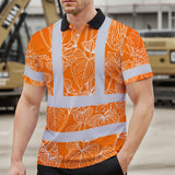 Hi Vis Polo Shirt Reflective Tapes Orange Neon Flowers Custom Name Safety Workwear For Workers, Truckers, Operators