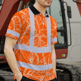 Hi Vis Polo Shirt Reflective Tapes Orange Neon Flowers Custom Name Safety Workwear For Workers, Truckers, Operators
