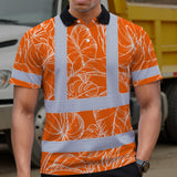 Hi Vis Polo Shirt Reflective Tapes Orange Neon Flowers Custom Name Safety Workwear For Workers, Truckers, Operators
