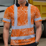 Hi Vis Polo Shirt Reflective Tapes Orange Neon Flowers Custom Name Safety Workwear For Workers, Truckers, Operators