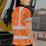 Hi Vis Polo Shirt Reflective Tapes Orange Neon Flowers Custom Name Safety Workwear For Workers, Truckers, Operators