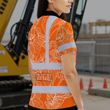 Hi Vis Polo Shirt Reflective Tapes Orange Neon Flowers Custom Name Safety Workwear For Workers, Truckers, Operators