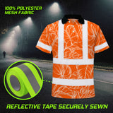 Hi Vis Polo Shirt Reflective Tapes Orange Neon Flowers Custom Name Safety Workwear For Workers, Truckers, Operators