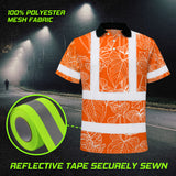 Hi Vis Polo Shirt Reflective Tapes Orange Neon Flowers Custom Name Safety Workwear For Workers, Truckers, Operators