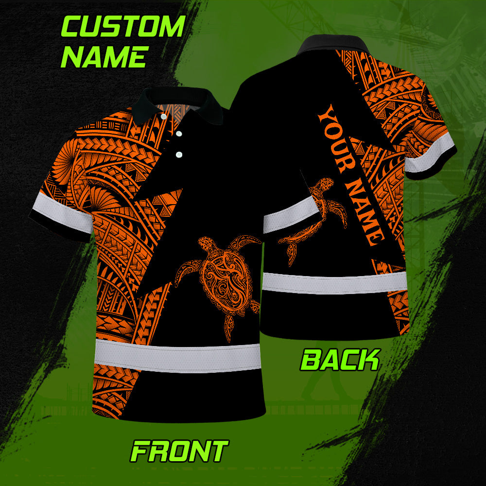 Hi Vis Polo Shirt  Reflective Tapes Orange Neon Turtle Hawaii Custom Name