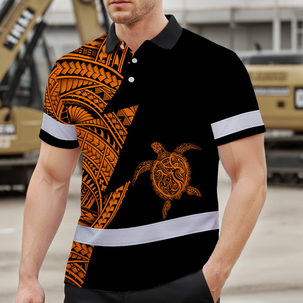 Hi Vis Polo Shirt  Reflective Tapes Orange Neon Turtle Hawaii Custom Name