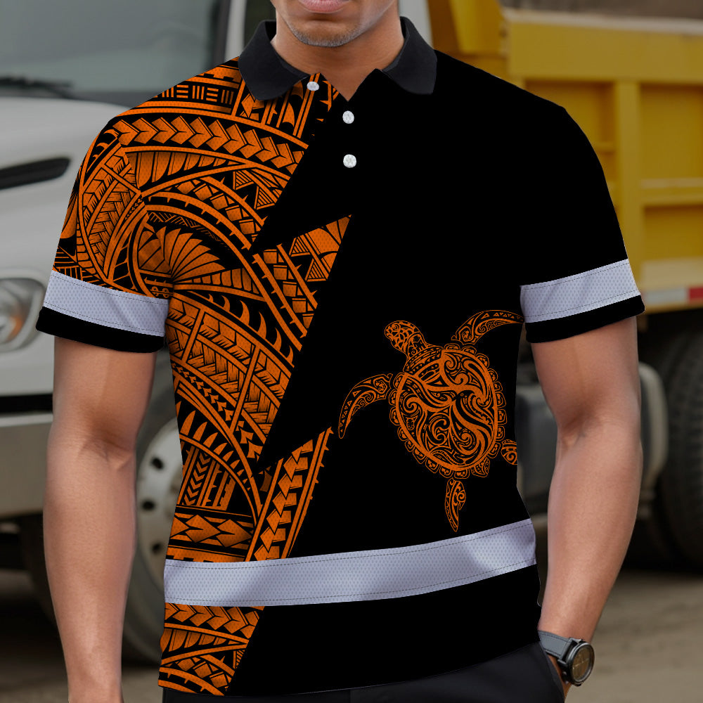 Hi Vis Polo Shirt  Reflective Tapes Orange Neon Turtle Hawaii Custom Name