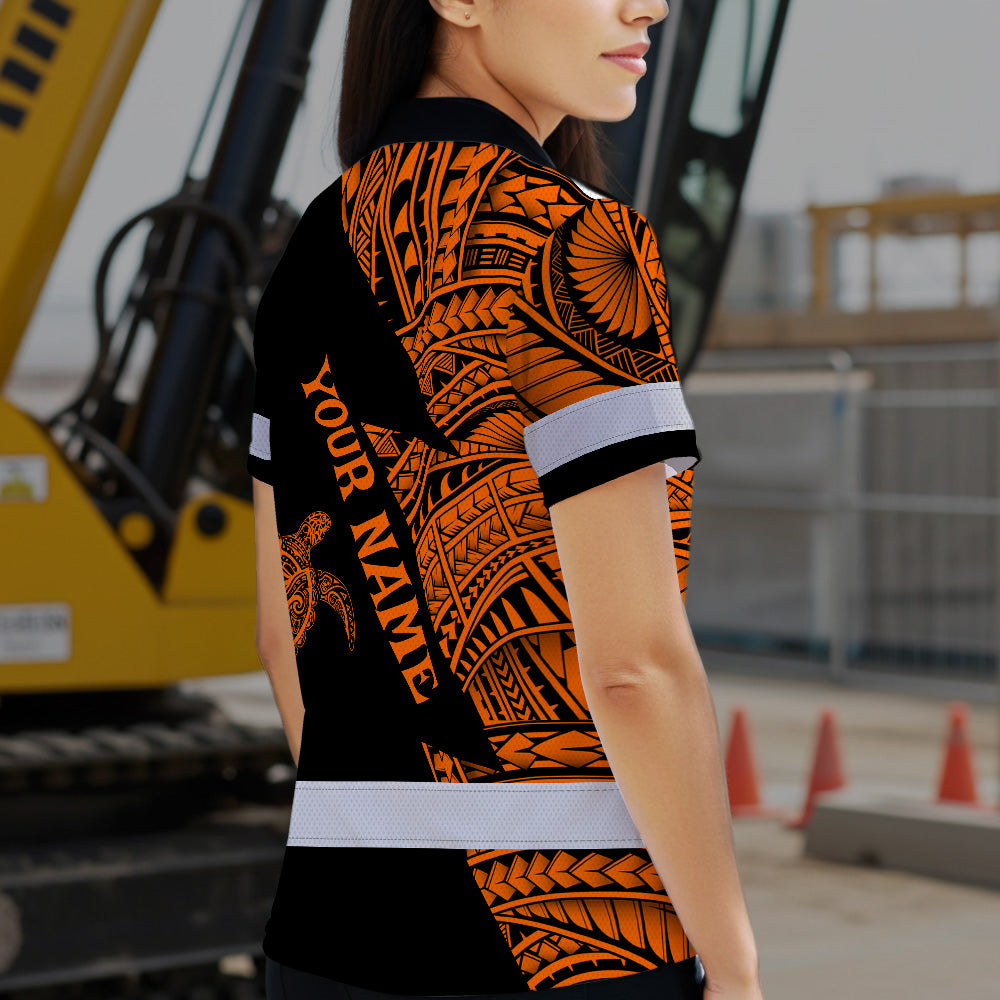 Hi Vis Polo Shirt  Reflective Tapes Orange Neon Turtle Hawaii Custom Name