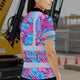 Pink Neon And Blue Flowers Hi-Vis Polo Shirt