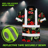 Hi Vis Polo Shirt Reflective Tapes Red Neon Flowers Custom Name Safety Workwear For Workers, Truckers, Operators