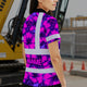 Violet Neon And Pink Flowers Hi-Vis Polo Shirt