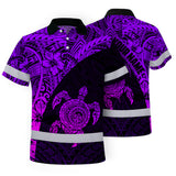 Hi Vis Polo Shirt Reflective Tapes Violet Neon Turtle Hawaiian Polynesian Tribal