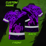 Hi Vis Polo Shirt Reflective Tapes Violet Neon Turtle Hawaiian Polynesian Tribal
