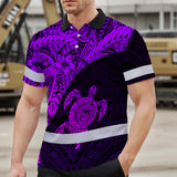 Hi Vis Polo Shirt Reflective Tapes Violet Neon Turtle Hawaiian Polynesian Tribal