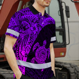 Hi Vis Polo Shirt Reflective Tapes Violet Neon Turtle Hawaiian Polynesian Tribal