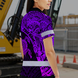 Hi Vis Polo Shirt Reflective Tapes Violet Neon Turtle Hawaiian Polynesian Tribal