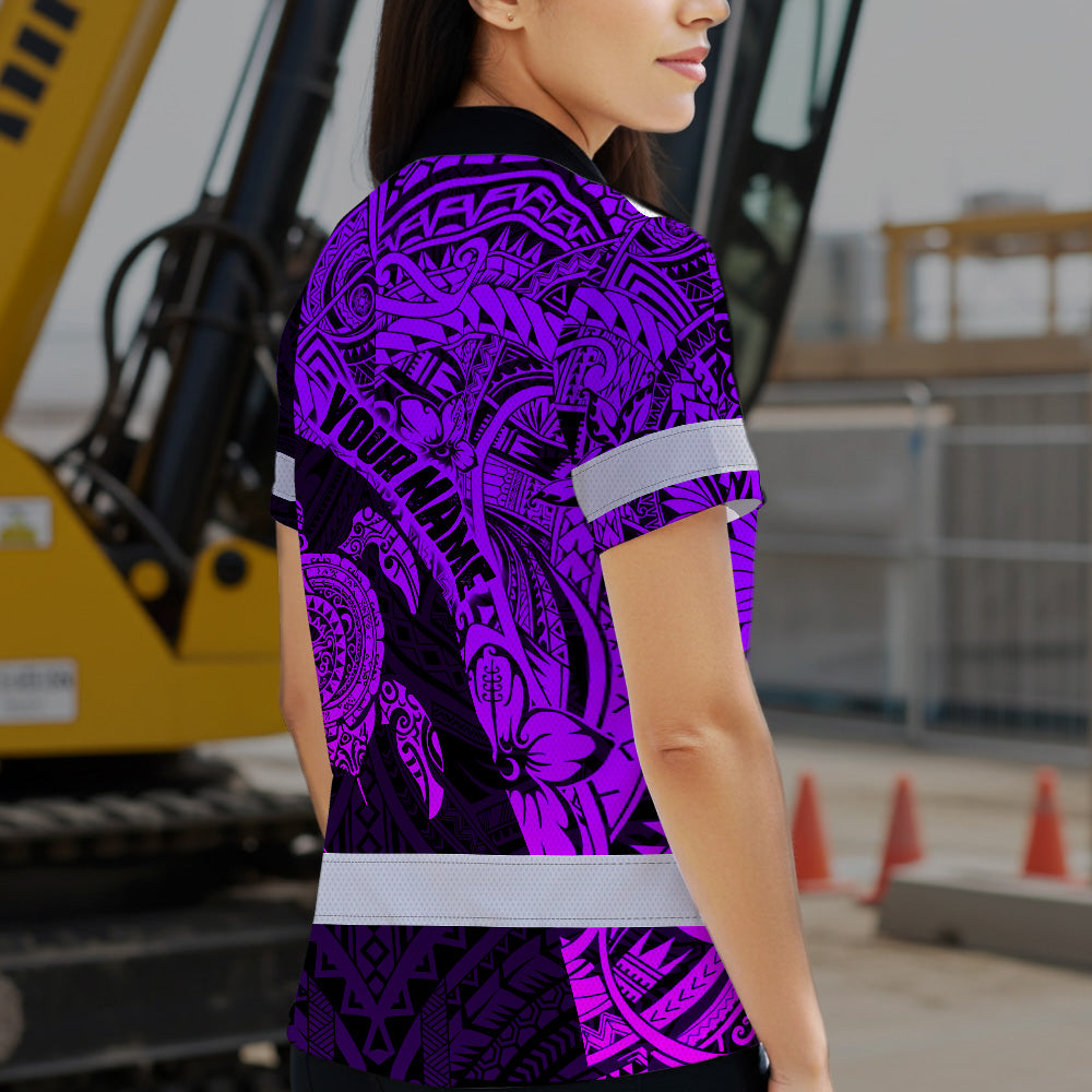 Hi Vis Polo Shirt Reflective Tapes Violet Neon Turtle Hawaiian Polynesian Tribal