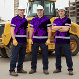 Hi Vis Polo Shirt Reflective Tapes Violet Neon Turtle Hawaiian Polynesian Tribal