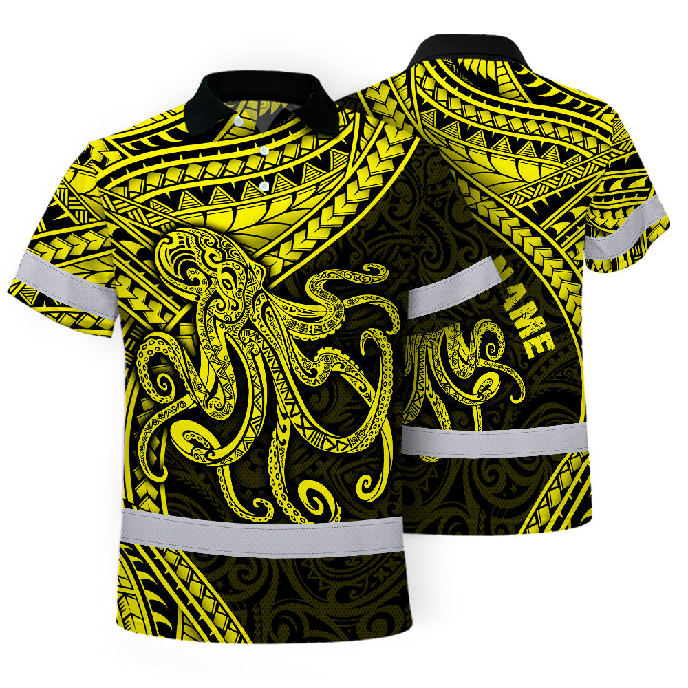 Hi Vis Polo Shirt Reflective Tapes Yellow Neon Hawaii Octopus Custom