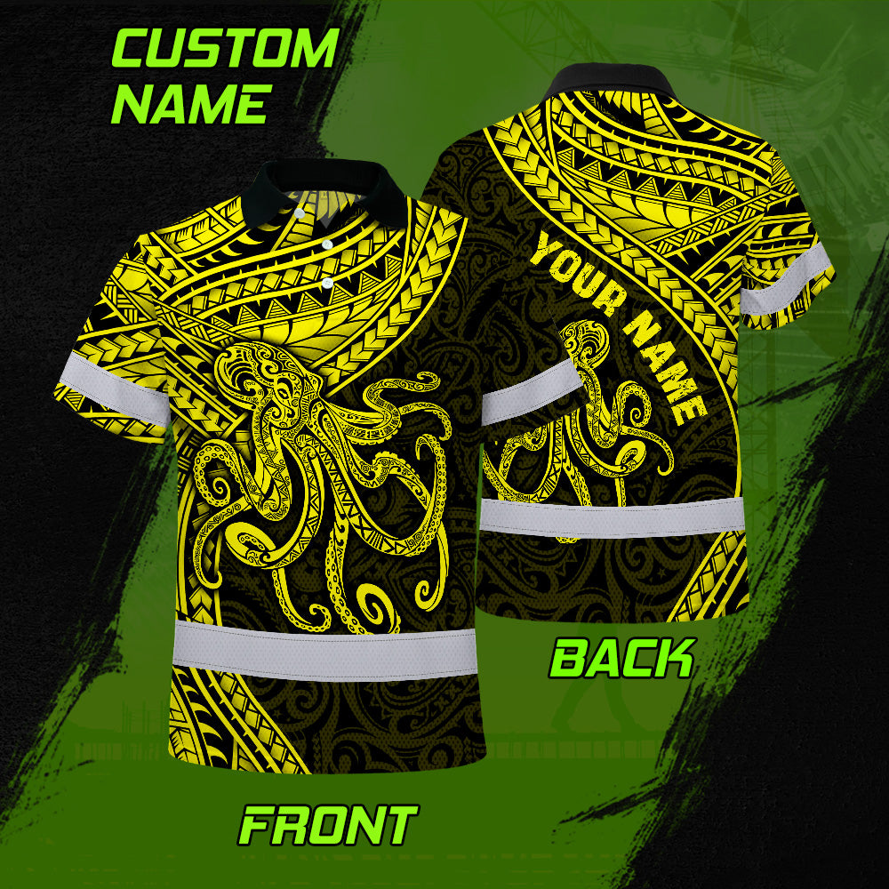 Hi Vis Polo Shirt Reflective Tapes Yellow Neon Hawaii Octopus Custom